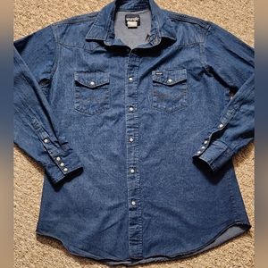 Wrangler Denim Work Shirt with Pearl Snaps